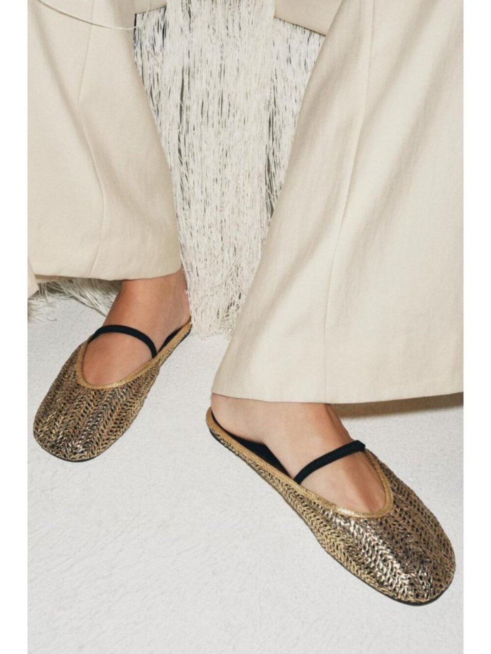 ZARA BRAIDED METALLIC SLINGBACK BALLET FLATS
